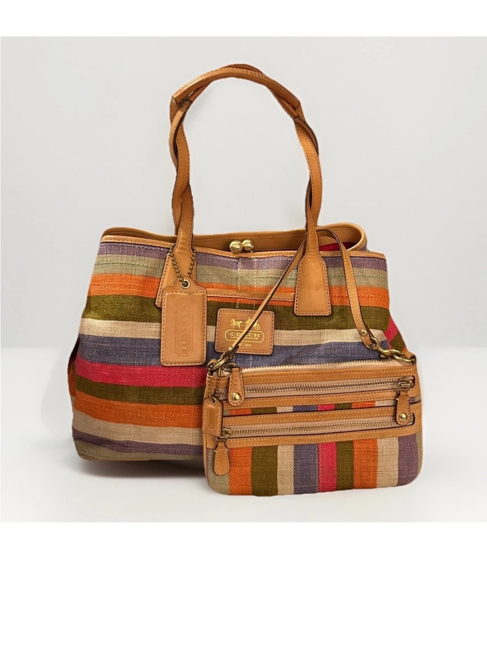 Coach Hamptons 10th Anniversary Archive Shoulder Bag/Lg. Wristlet Set, Leather